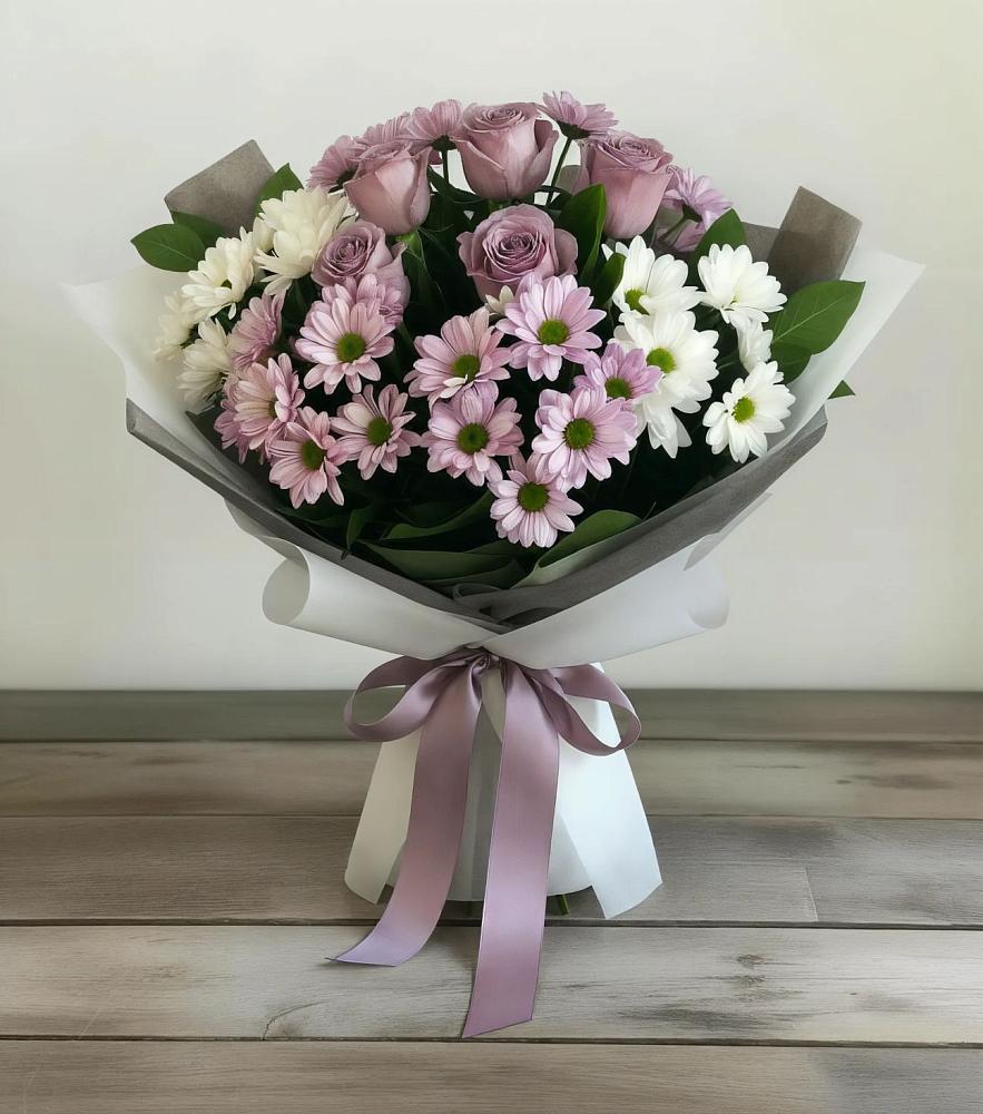 Букет цветов из: Хризантемы и Розы в Шахтах