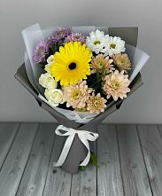 Букет цветов из:  Розы, Герберы и Хризантемы #REPLACE_PRED# Шахтах