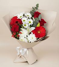 Букет цветов из:  Розы, Хризантемы, Герберы и Лилии в Шахтах