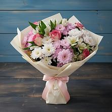 Букет цветов из:  Хризантемы, Альстромерии и Розы в Шахтах