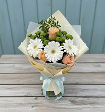 Букет цветов из:  Герберы, Розы и Хризантемы в Шахтах